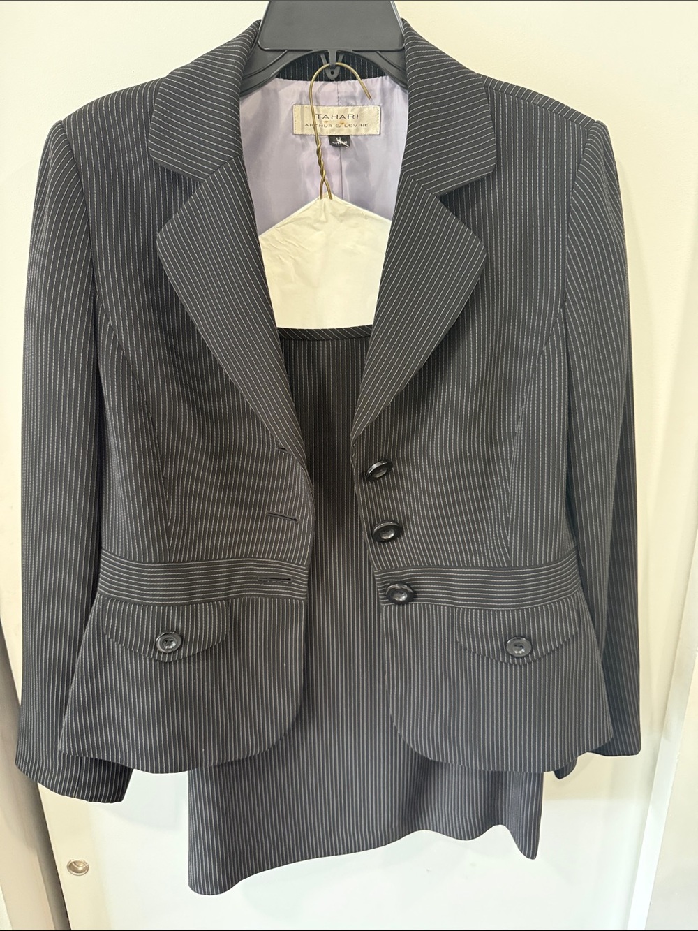 Tahari ASL Black Pinstripe Tailored Women's Suit (blazer and skirt)